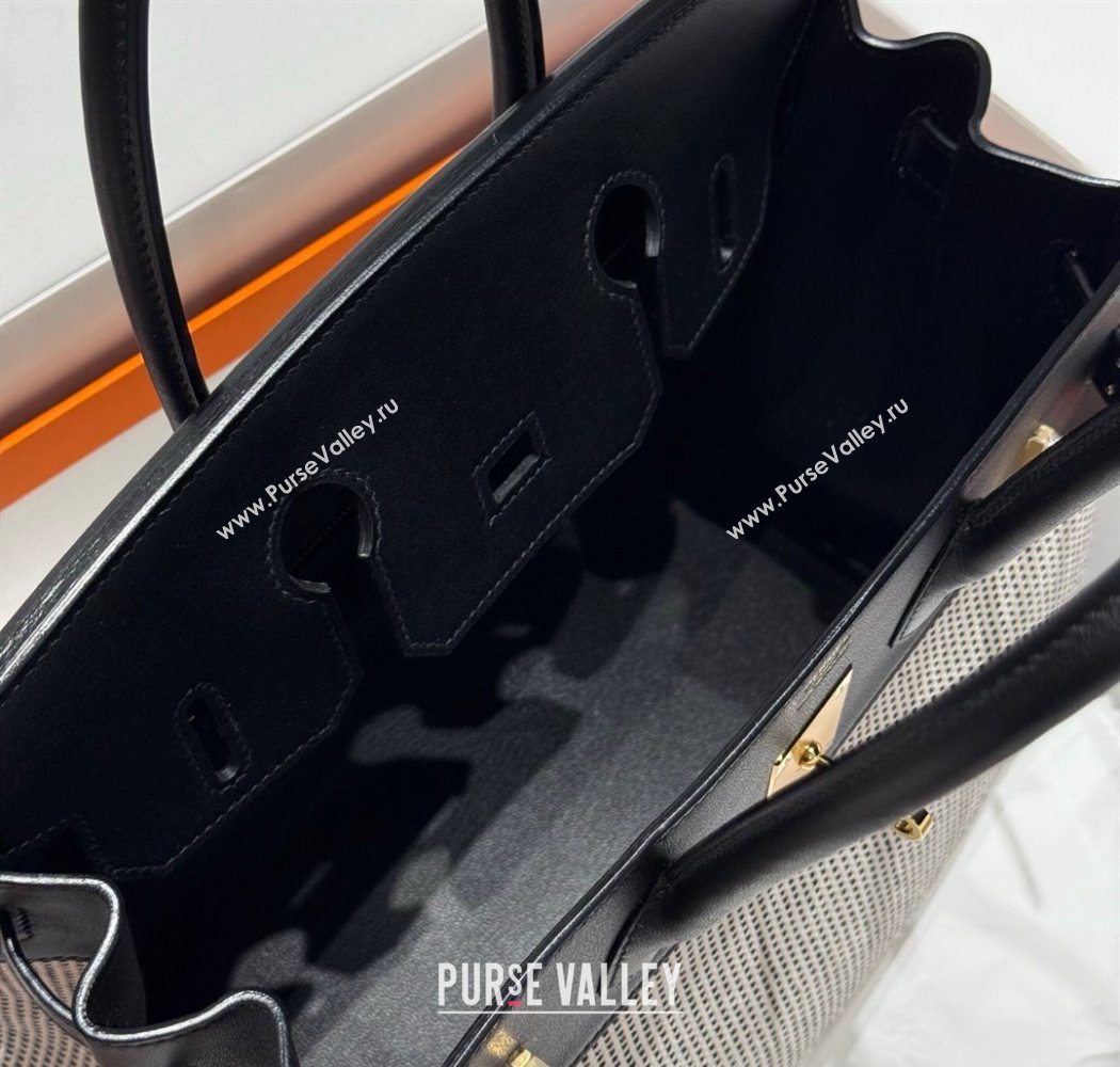 Hermes Birkin 30cm Bag in Waffle Pattern Canvas and Swift Calfskin with Gold Hardware Black/White 2025 (Half Handmade) (FL-25070