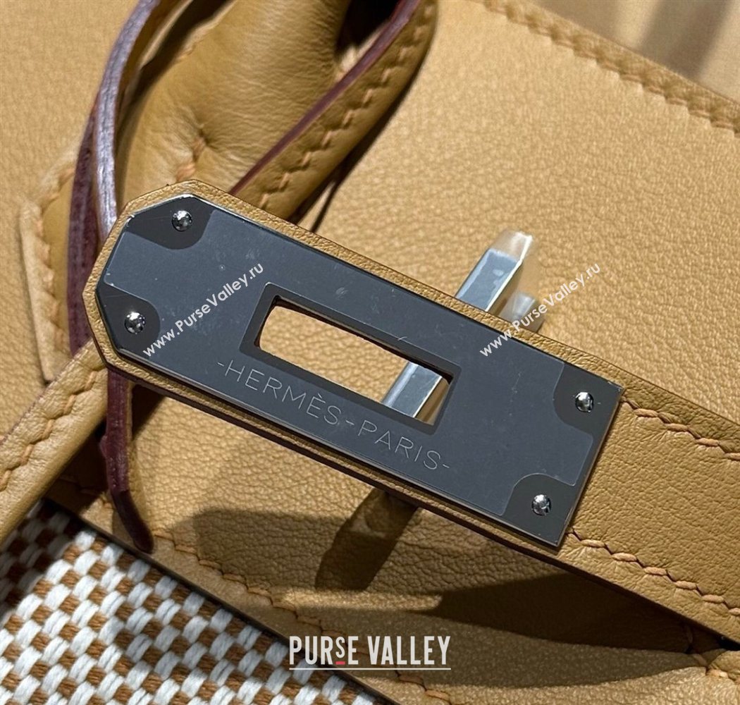 Hermes Birkin 30cm Bag in Waffle Pattern Canvas and Swift Calfskin with Silver Hardware Milk Tea Beige 2025 (Half Handmade) (FL-