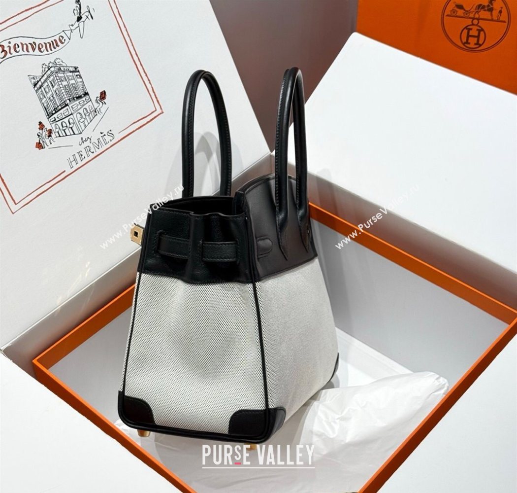 Hermes Birkin 30cm Bag in Canvas and Swift Calfskin Leather with Gold Hardware Black/White 2025 (Half Handmade) (FL-250701078)