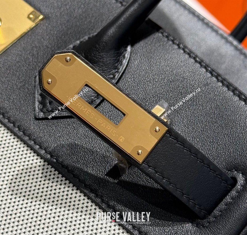 Hermes Birkin 30cm Bag in Canvas and Swift Calfskin Leather with Gold Hardware Black/White 2025 (Half Handmade) (FL-250701078)