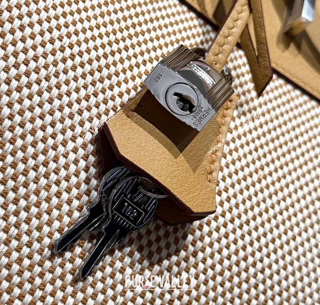 Hermes Birkin 30cm Bag in Waffle Pattern Canvas and Swift Calfskin with Silver Hardware Milk Tea Beige 2025 (Half Handmade) (FL-