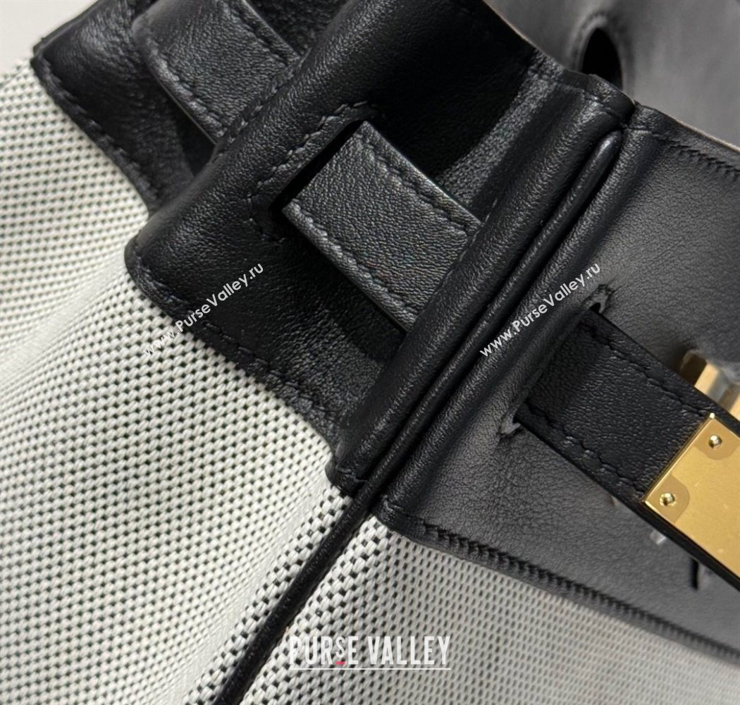 Hermes Birkin 30cm Bag in Canvas and Swift Calfskin Leather with Gold Hardware Black/White 2025 (Half Handmade) (FL-250701078)