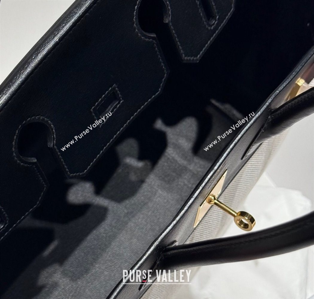 Hermes Birkin 30cm Bag in Canvas and Swift Calfskin Leather with Gold Hardware Black/White 2025 (Half Handmade) (FL-250701078)