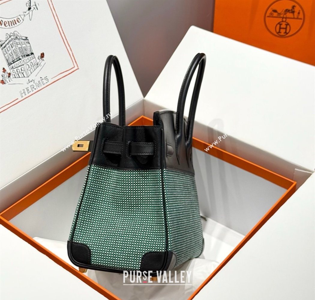 Hermes Birkin 30cm Bag in Waffle Pattern Canvas and Swift Calfskin with Gold Hardware Black/Green 2025 (Half Handmade) (FL-25070