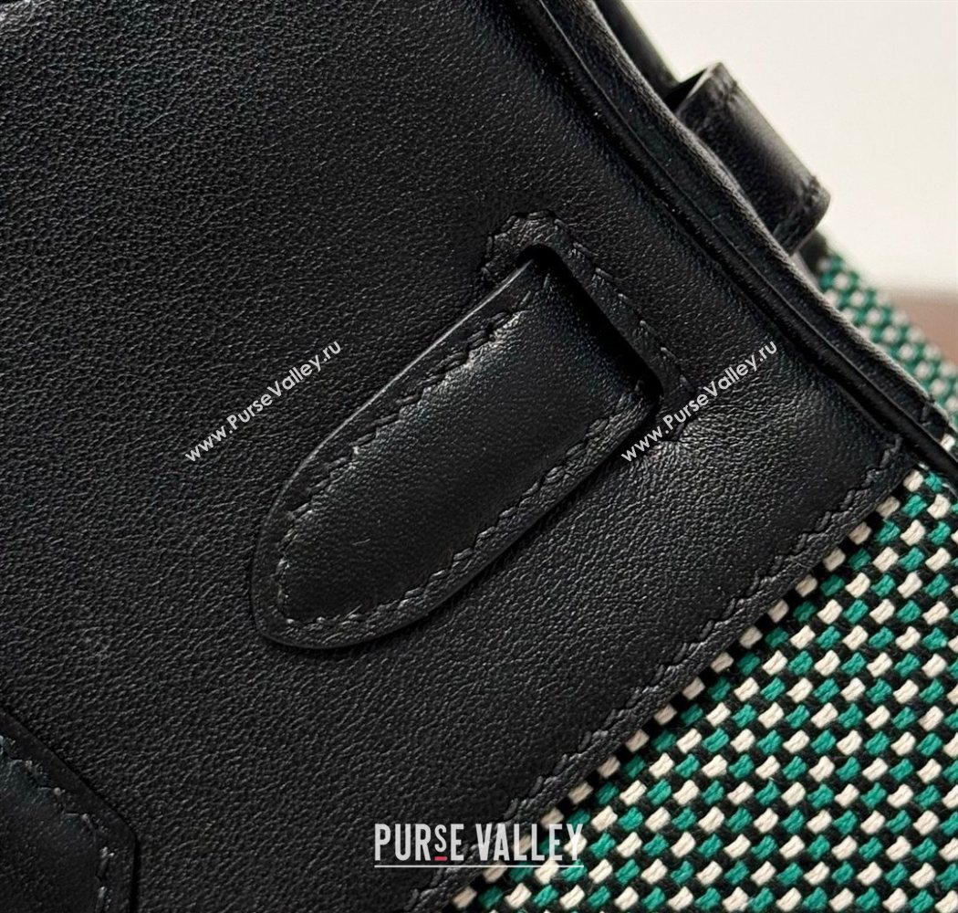 Hermes Birkin 30cm Bag in Waffle Pattern Canvas and Swift Calfskin with Gold Hardware Black/Green 2025 (Half Handmade) (FL-25070