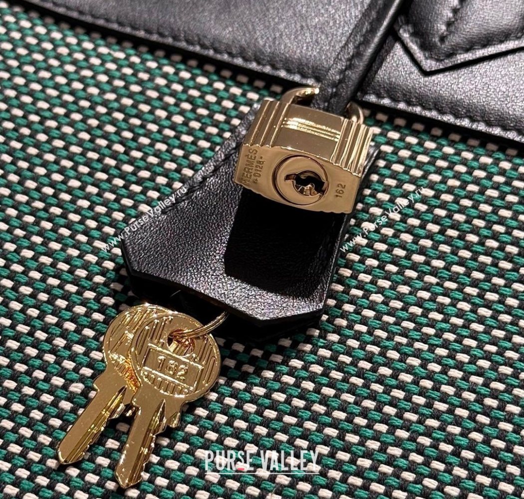 Hermes Birkin 30cm Bag in Waffle Pattern Canvas and Swift Calfskin with Gold Hardware Black/Green 2025 (Half Handmade) (FL-25070