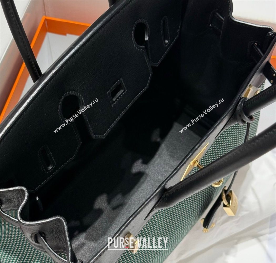 Hermes Birkin 30cm Bag in Waffle Pattern Canvas and Swift Calfskin with Gold Hardware Black/Green 2025 (Half Handmade) (FL-25070