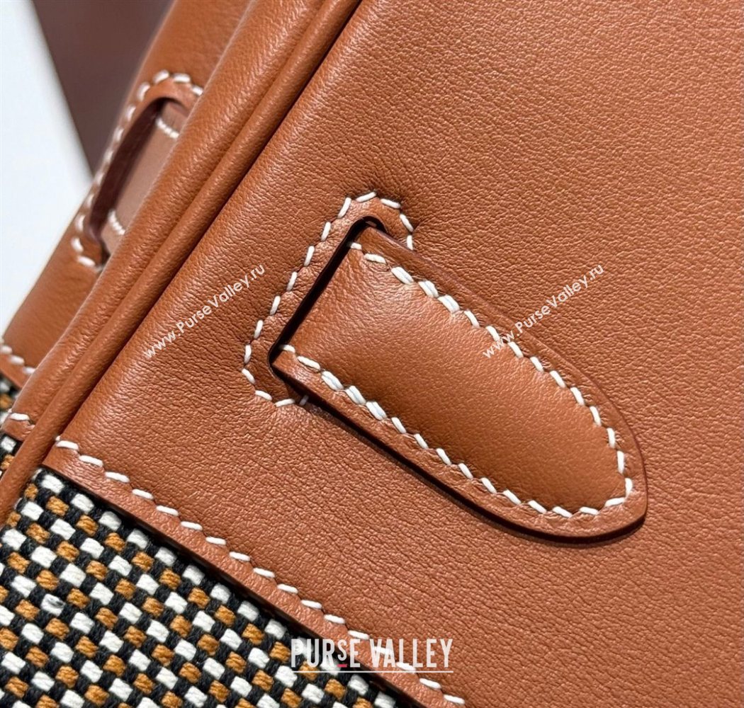 Hermes Birkin 30cm Bag in Waffle Pattern Canvas and Swift Calfskin with Gold Hardware Brown 2025 (Half Handmade) (FL-250701080)