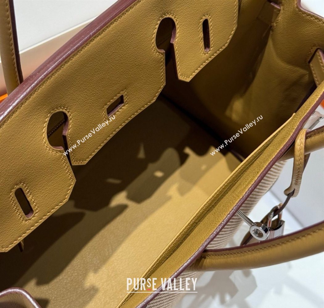 Hermes Birkin 30cm Bag in Waffle Pattern Canvas and Swift Calfskin with Silver Hardware Milk Tea Beige 2025 (Half Handmade) (FL-