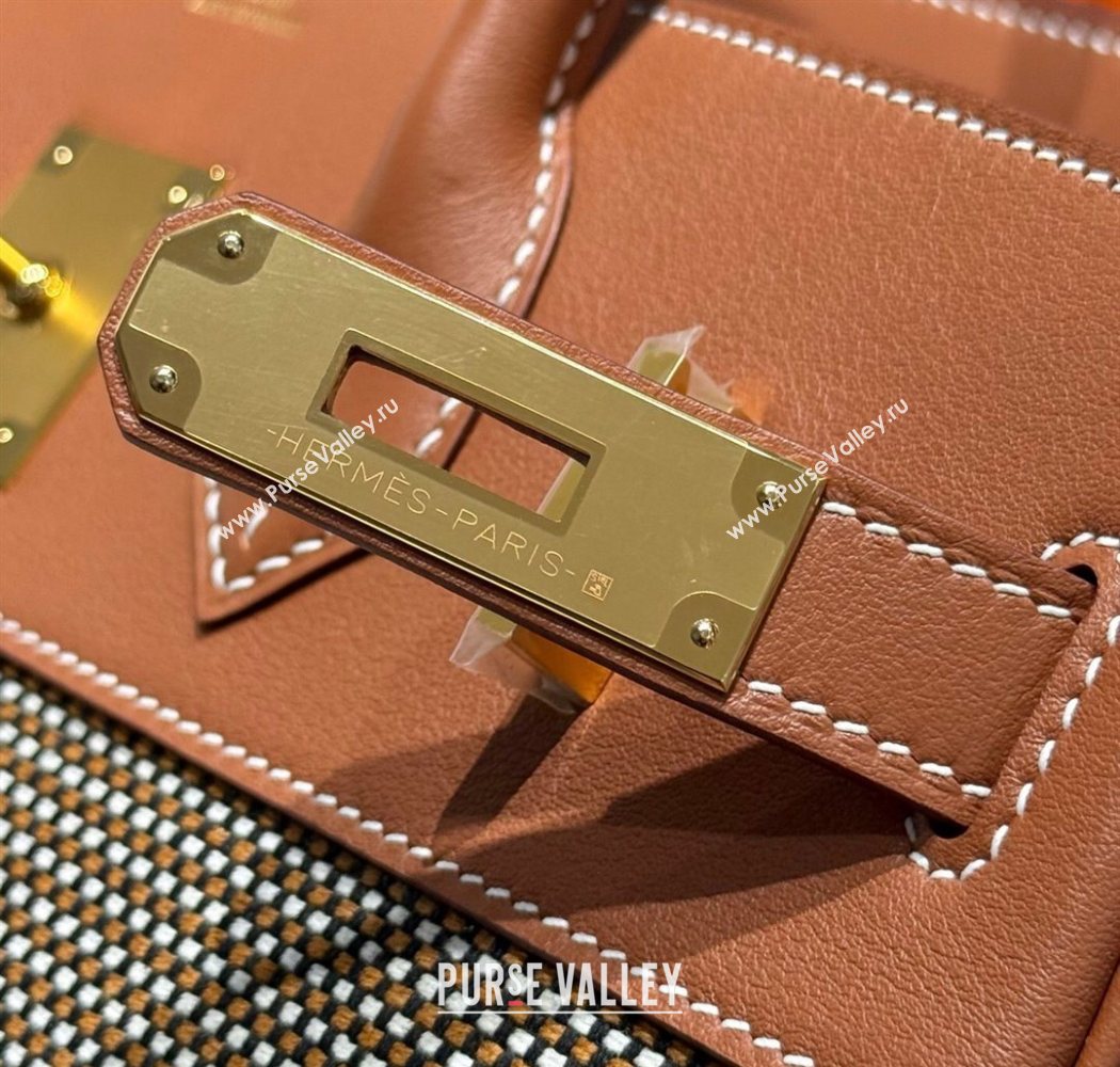 Hermes Birkin 30cm Bag in Waffle Pattern Canvas and Swift Calfskin with Gold Hardware Brown 2025 (Half Handmade) (FL-250701080)