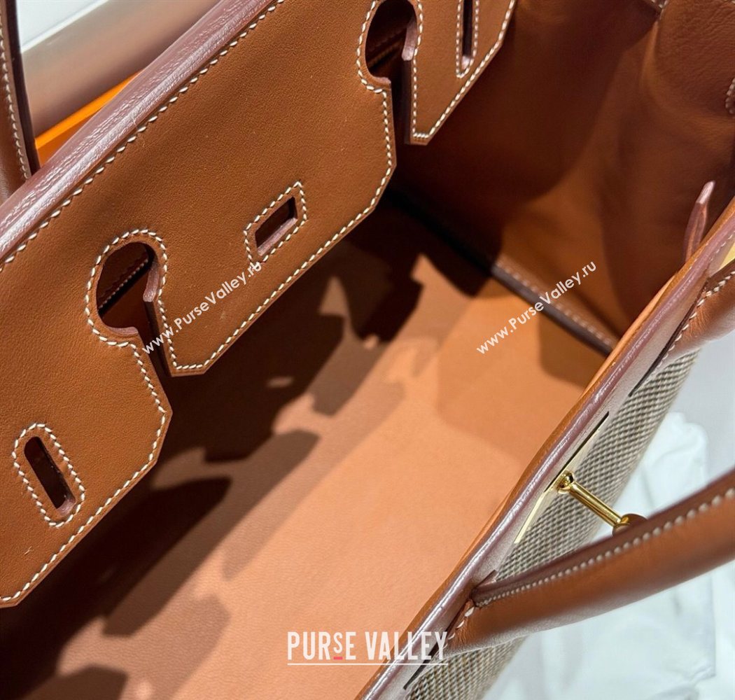 Hermes Birkin 30cm Bag in Waffle Pattern Canvas and Swift Calfskin with Gold Hardware Brown 2025 (Half Handmade) (FL-250701080)