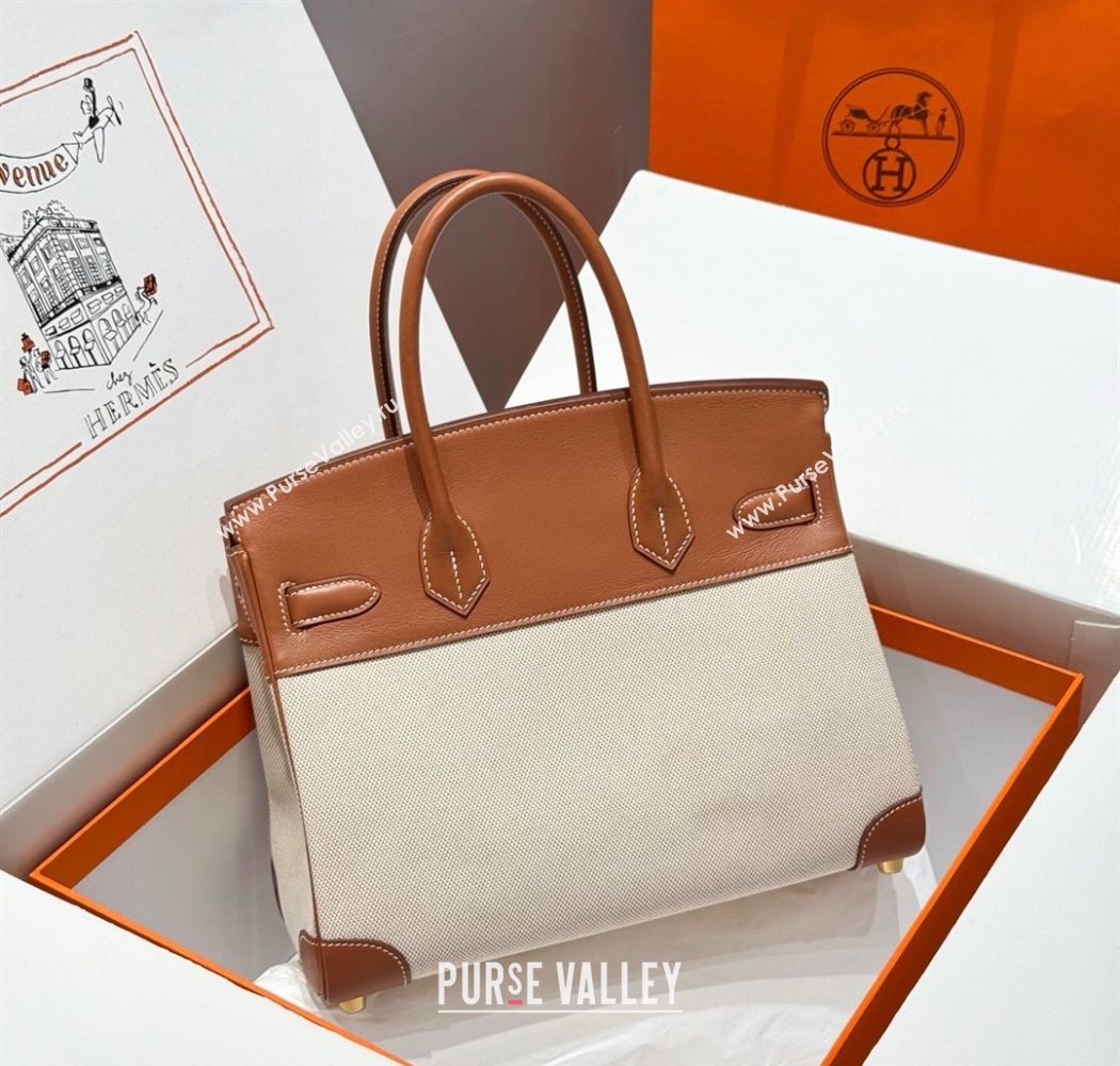 Hermes Birkin 30cm Bag in Printed Canvas and Swift Calfskin with Gold Hardware Brown 2025 (Half Handmade) (FL-250701082)