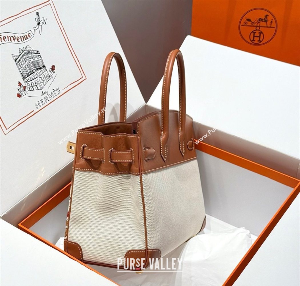 Hermes Birkin 30cm Bag in Printed Canvas and Swift Calfskin with Gold Hardware Brown 2025 (Half Handmade) (FL-250701082)
