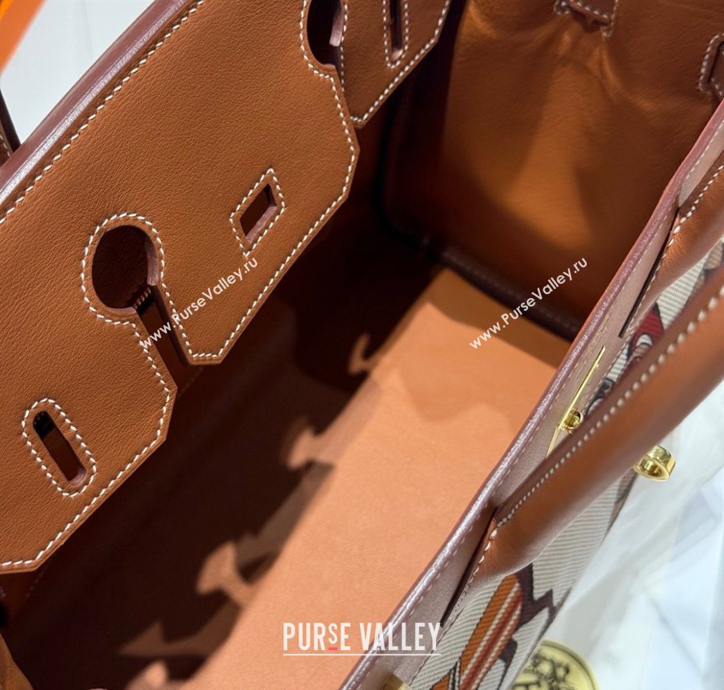 Hermes Birkin 30cm Bag in Printed Canvas and Swift Calfskin with Gold Hardware Brown 2025 (Half Handmade) (FL-250701082)