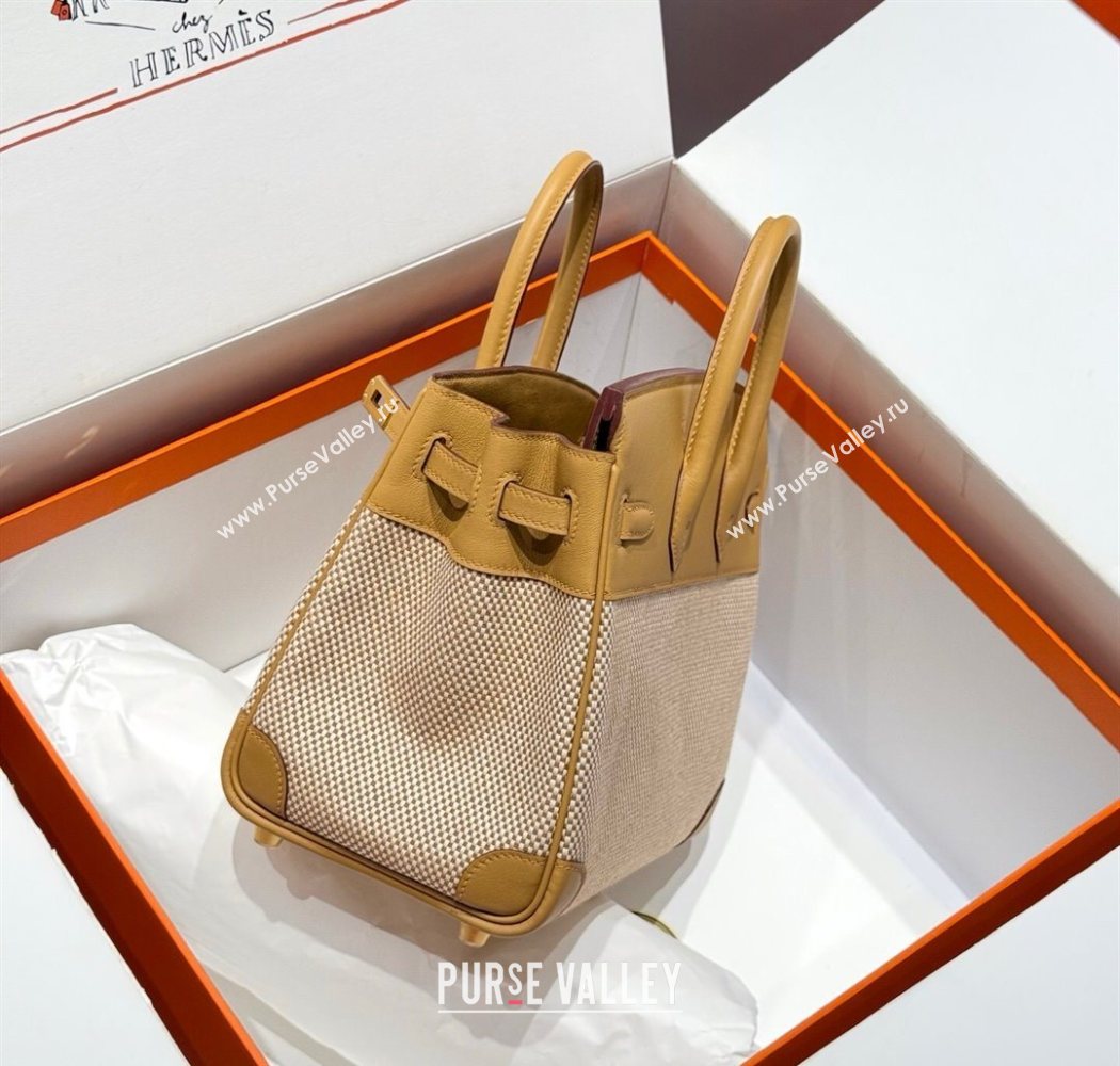 Hermes Birkin 25cm Bag in Waffle Pattern Canvas and Swift Calfskin with Gold Hardware Milk Tea Beige 2025 (Half Handmade) (FL-25
