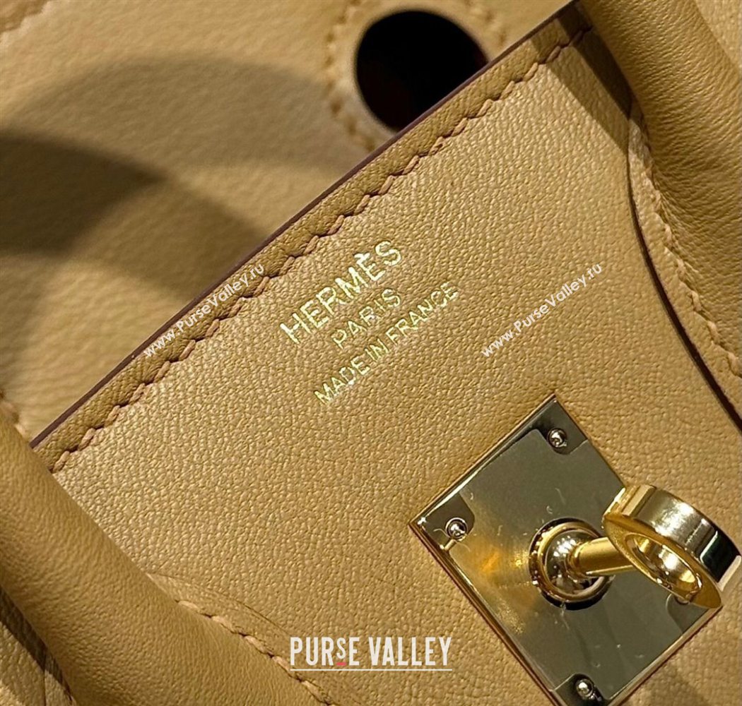 Hermes Birkin 25cm Bag in Waffle Pattern Canvas and Swift Calfskin with Gold Hardware Milk Tea Beige 2025 (Half Handmade) (FL-25