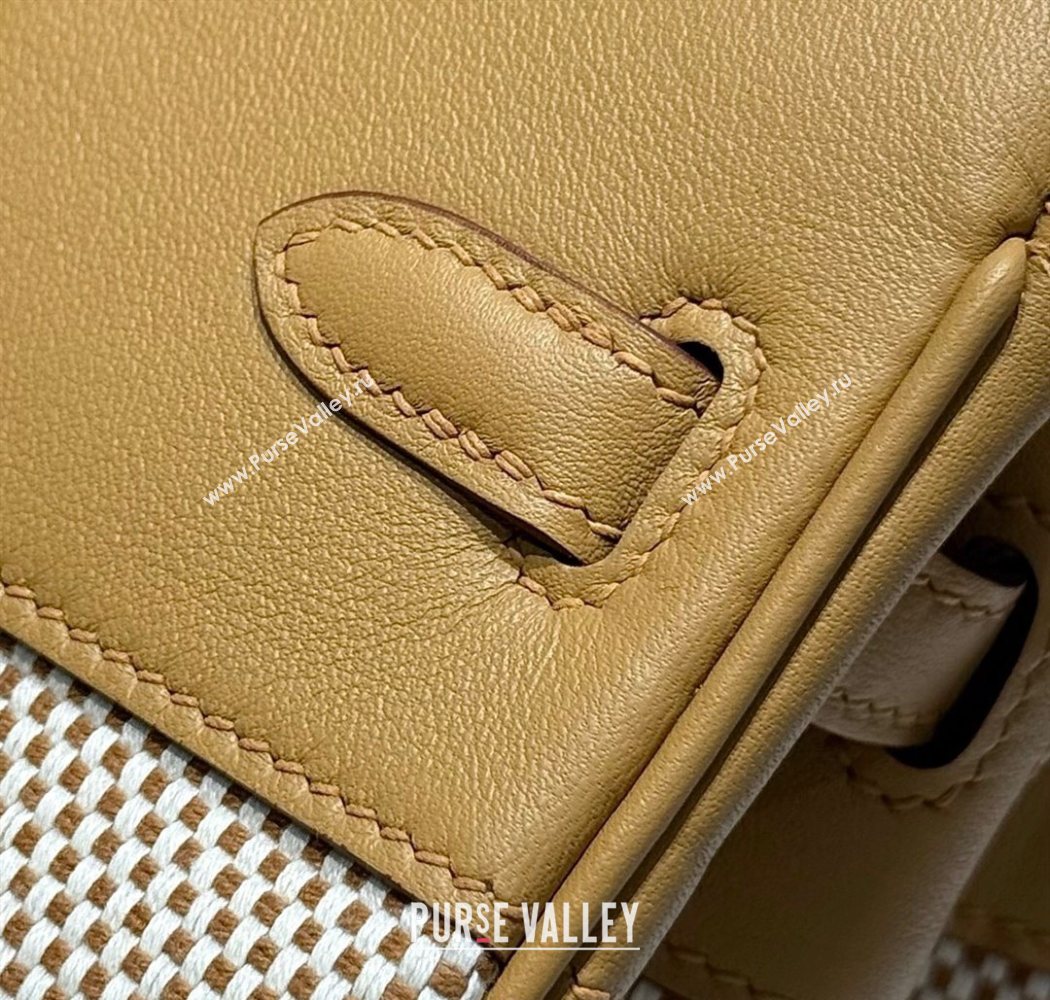 Hermes Birkin 25cm Bag in Waffle Pattern Canvas and Swift Calfskin with Gold Hardware Milk Tea Beige 2025 (Half Handmade) (FL-25