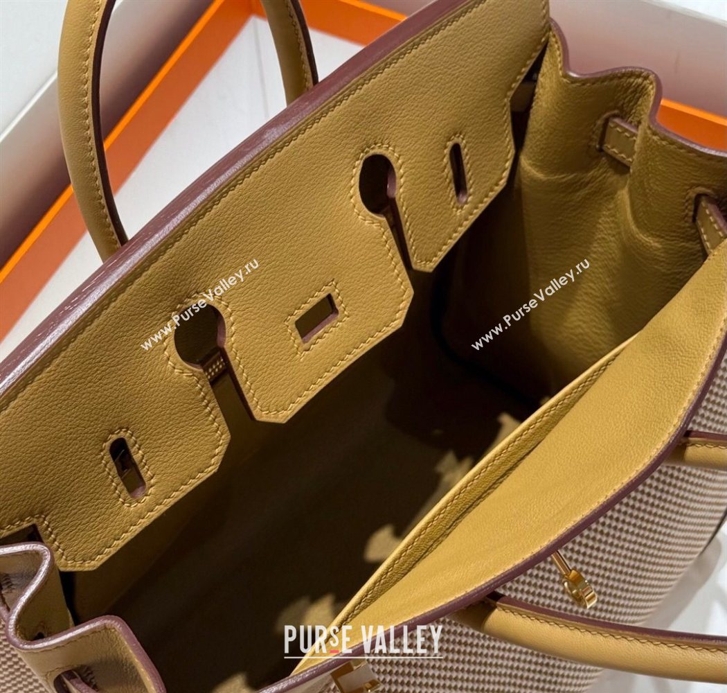 Hermes Birkin 25cm Bag in Waffle Pattern Canvas and Swift Calfskin with Gold Hardware Milk Tea Beige 2025 (Half Handmade) (FL-25