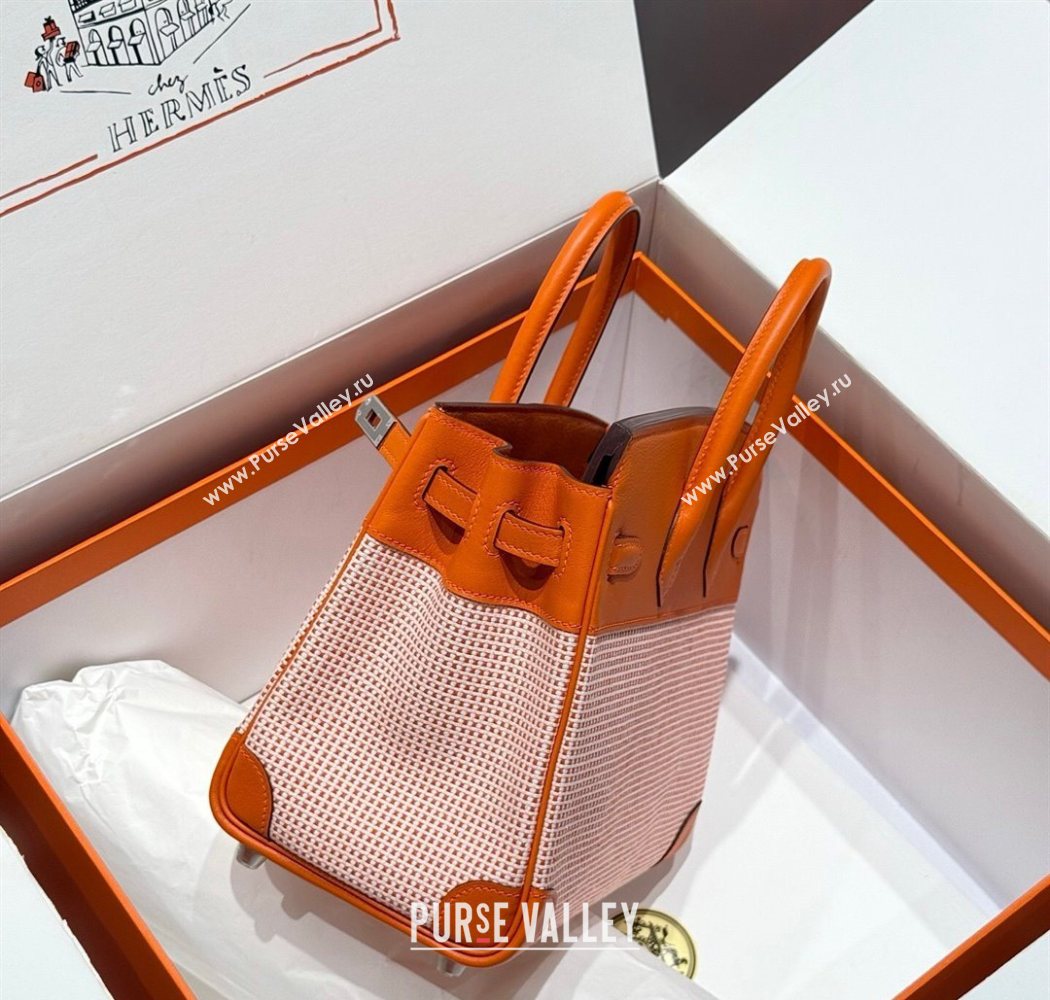 Hermes Birkin 25cm Bag in Waffle Pattern Canvas and Swift Calfskin with Silver Hardware Orange 2025 (Half Handmade) (FL-25070108