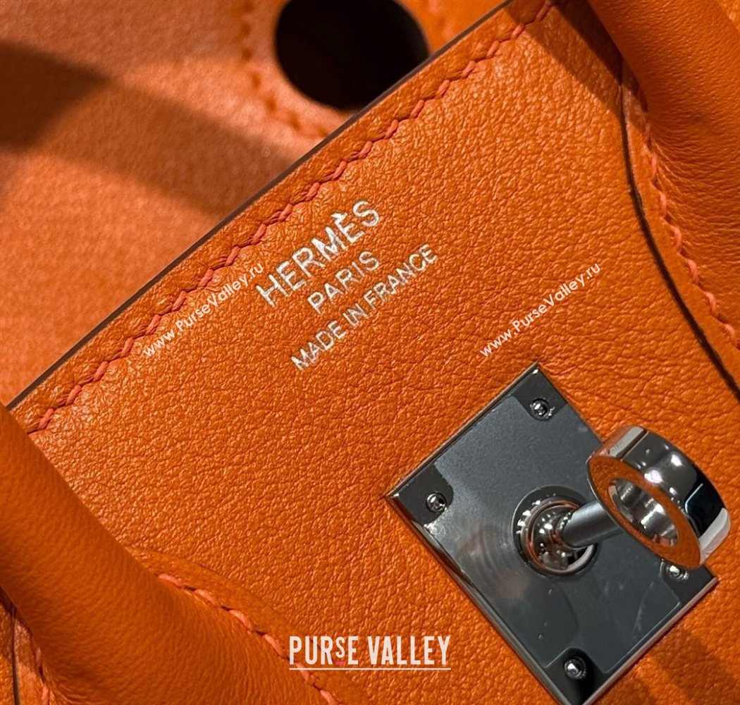 Hermes Birkin 25cm Bag in Waffle Pattern Canvas and Swift Calfskin with Silver Hardware Orange 2025 (Half Handmade) (FL-25070108