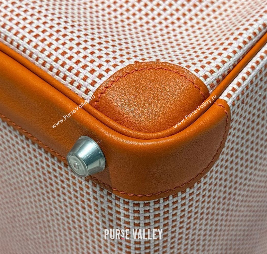 Hermes Birkin 25cm Bag in Waffle Pattern Canvas and Swift Calfskin with Silver Hardware Orange 2025 (Half Handmade) (FL-25070108