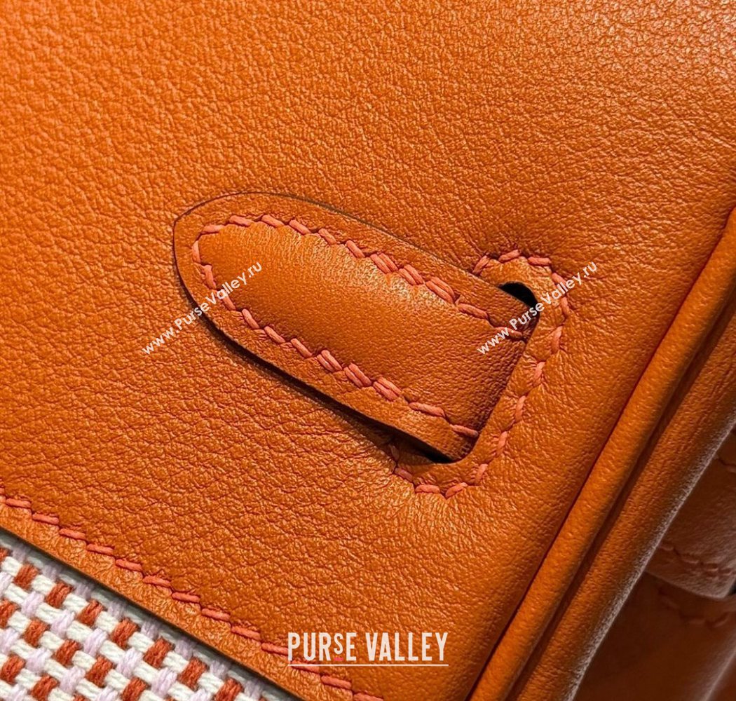 Hermes Birkin 25cm Bag in Waffle Pattern Canvas and Swift Calfskin with Silver Hardware Orange 2025 (Half Handmade) (FL-25070108