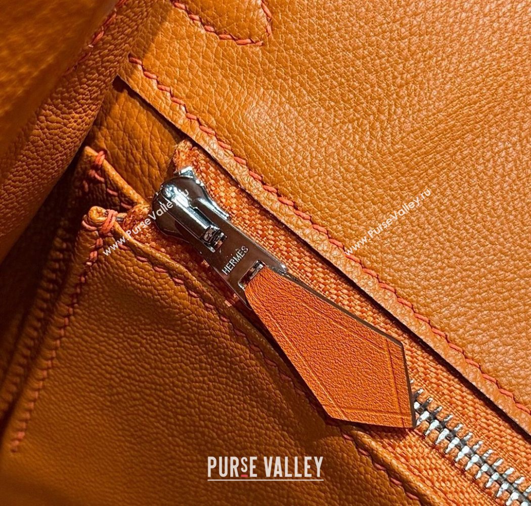 Hermes Birkin 25cm Bag in Waffle Pattern Canvas and Swift Calfskin with Silver Hardware Orange 2025 (Half Handmade) (FL-25070108