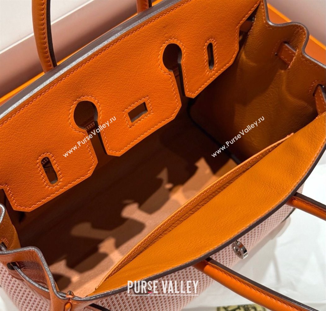 Hermes Birkin 25cm Bag in Waffle Pattern Canvas and Swift Calfskin with Silver Hardware Orange 2025 (Half Handmade) (FL-25070108