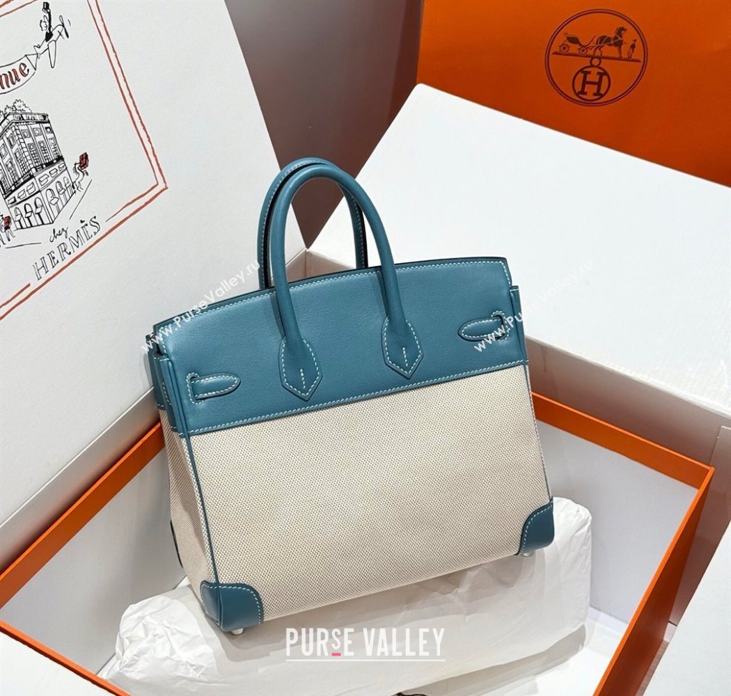 Hermes Birkin 25cm Bag in Canvas and Swift Calfskin with Silver Hardware Denim Blue 2025 (Half Handmade) (FL-250701085)