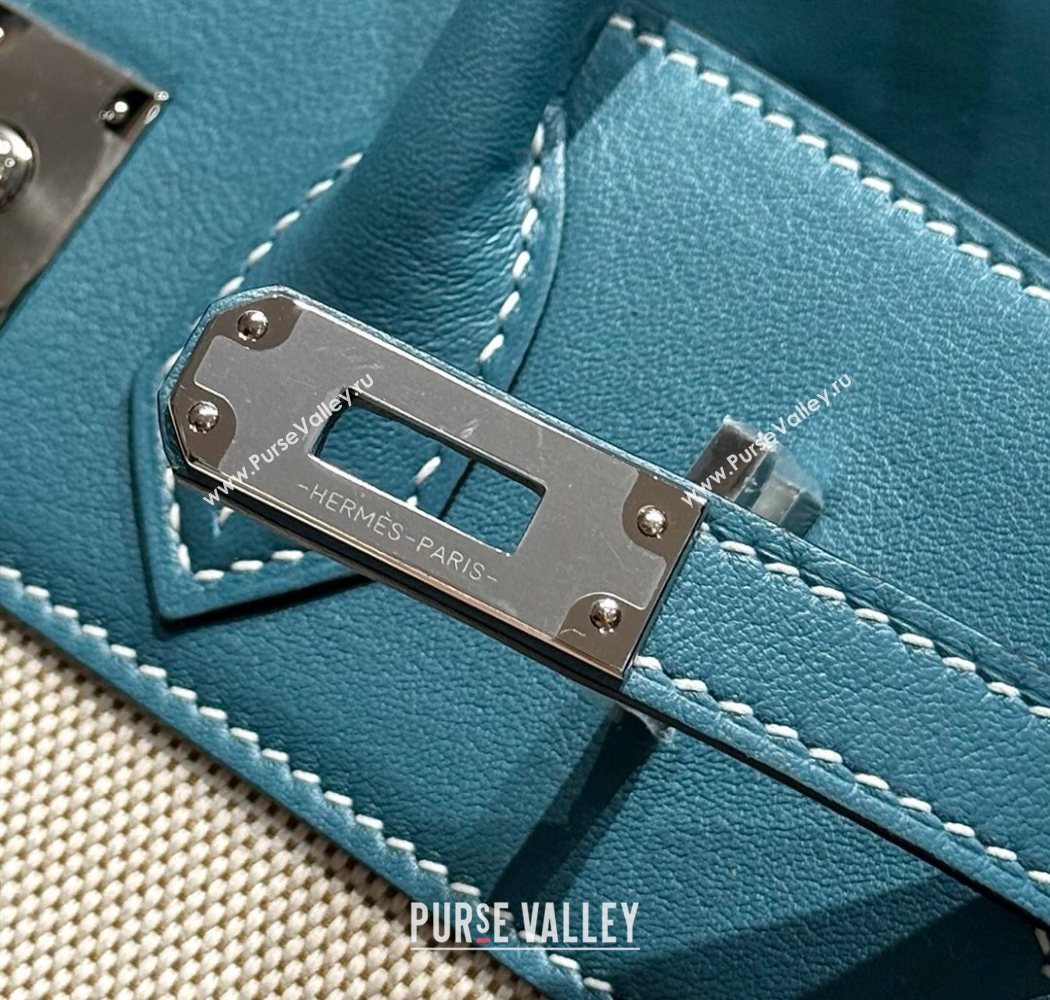 Hermes Birkin 25cm Bag in Canvas and Swift Calfskin with Silver Hardware Denim Blue 2025 (Half Handmade) (FL-250701085)