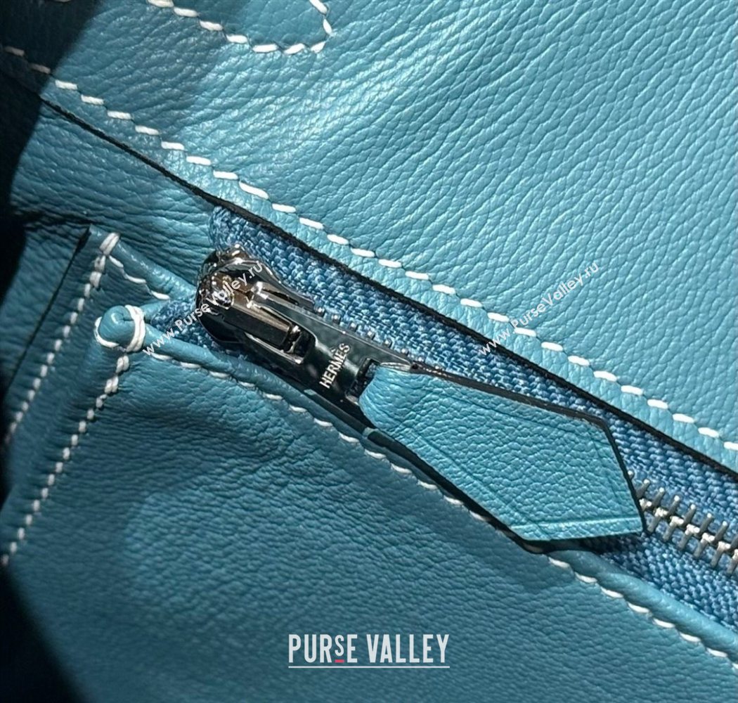 Hermes Birkin 25cm Bag in Canvas and Swift Calfskin with Silver Hardware Denim Blue 2025 (Half Handmade) (FL-250701085)