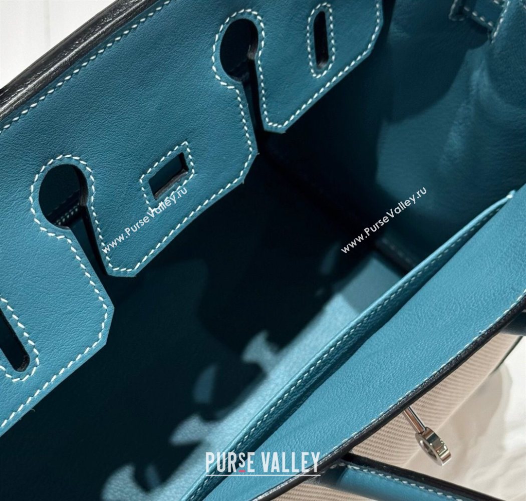 Hermes Birkin 25cm Bag in Canvas and Swift Calfskin with Silver Hardware Denim Blue 2025 (Half Handmade) (FL-250701085)