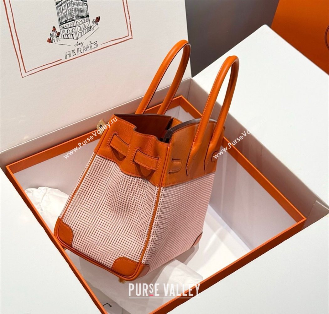 Hermes Birkin 30cm Bag in Waffle Pattern Canvas and Swift Calfskin with Gold Hardware Orange 2025 (Half Handmade) (FL-250701070)