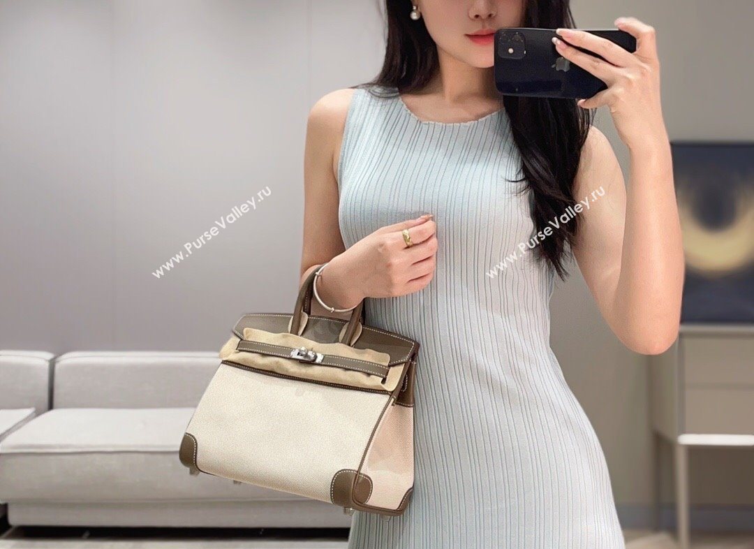 Hermes Birkin 25cm Bag in Canvas and Swift Calfskin with Silver Hardware Elephant Grey 2025 (Half Handmade) (FL-250701086)