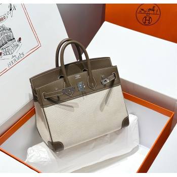 Hermes Birkin 25cm Bag in Canvas and Swift Calfskin with Silver Hardware Elephant Grey 2025 (Half Handmade) (FL-250701086)