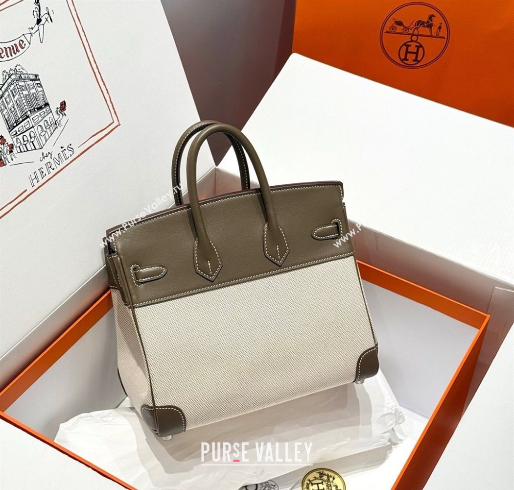 Hermes Birkin 25cm Bag in Canvas and Swift Calfskin with Silver Hardware Elephant Grey 2025 (Half Handmade) (FL-250701086)