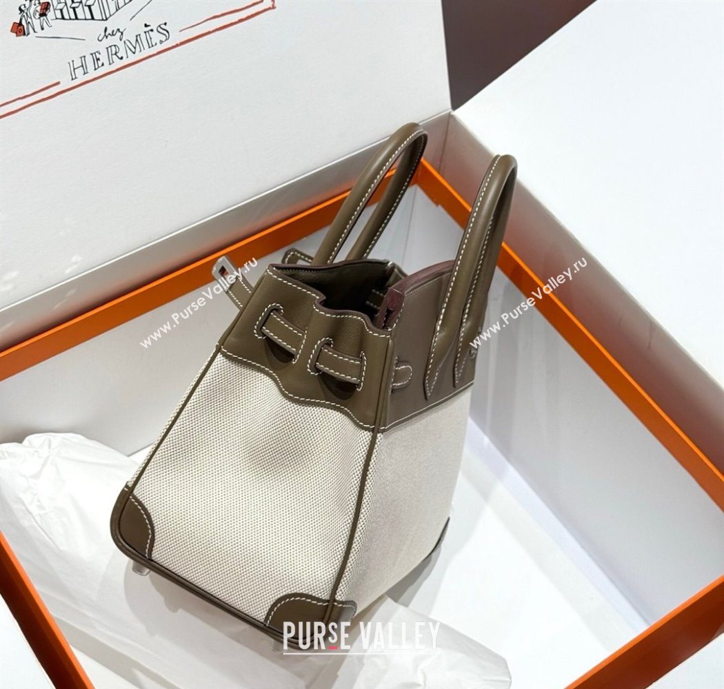 Hermes Birkin 25cm Bag in Canvas and Swift Calfskin with Silver Hardware Elephant Grey 2025 (Half Handmade) (FL-250701086)