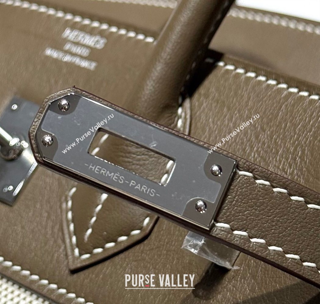 Hermes Birkin 25cm Bag in Canvas and Swift Calfskin with Silver Hardware Elephant Grey 2025 (Half Handmade) (FL-250701086)