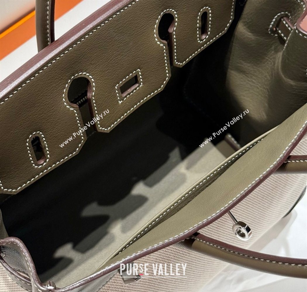 Hermes Birkin 25cm Bag in Canvas and Swift Calfskin with Silver Hardware Elephant Grey 2025 (Half Handmade) (FL-250701086)