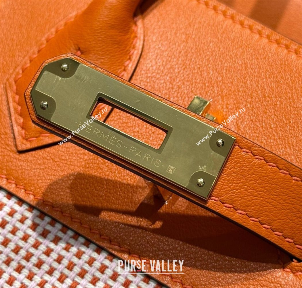 Hermes Birkin 30cm Bag in Waffle Pattern Canvas and Swift Calfskin with Gold Hardware Orange 2025 (Half Handmade) (FL-250701070)