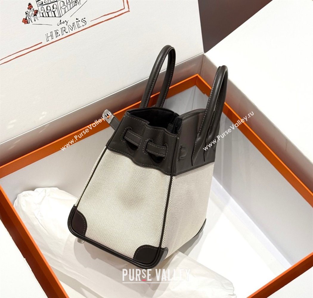 Hermes Birkin 25cm Bag in Canvas and Swift Calfskin with Silver Hardware Ebony 2025 (Half Handmade) (FL-250701087)