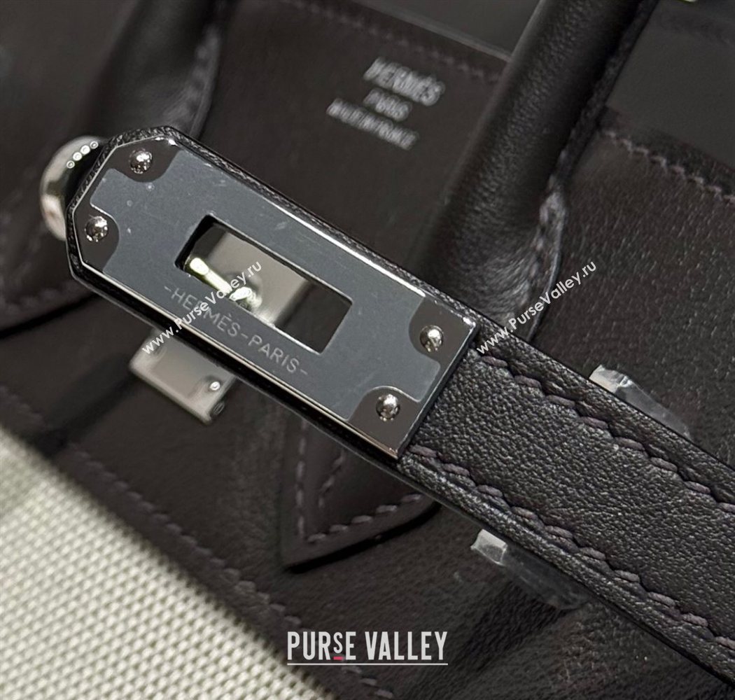 Hermes Birkin 25cm Bag in Canvas and Swift Calfskin with Silver Hardware Ebony 2025 (Half Handmade) (FL-250701087)