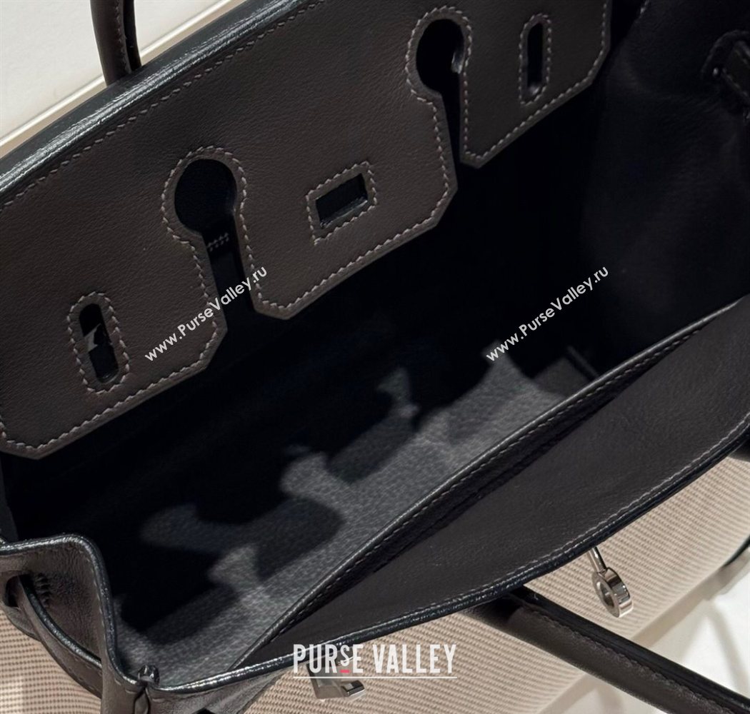 Hermes Birkin 25cm Bag in Canvas and Swift Calfskin with Silver Hardware Ebony 2025 (Half Handmade) (FL-250701087)