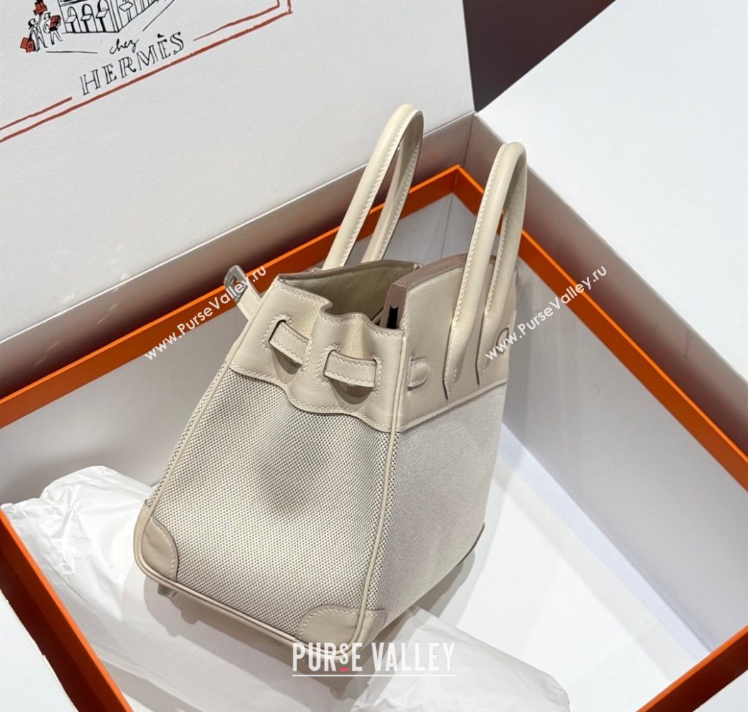 Hermes Birkin 25cm Bag in Canvas and Swift Calfskin with Silver Hardware Milk Shake White 2025 (Half Handmade) (FL-250701088)