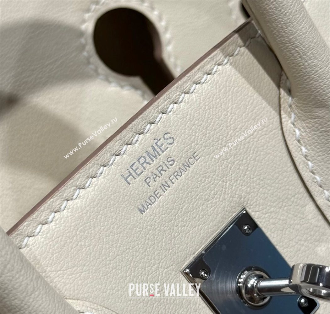 Hermes Birkin 25cm Bag in Canvas and Swift Calfskin with Silver Hardware Milk Shake White 2025 (Half Handmade) (FL-250701088)