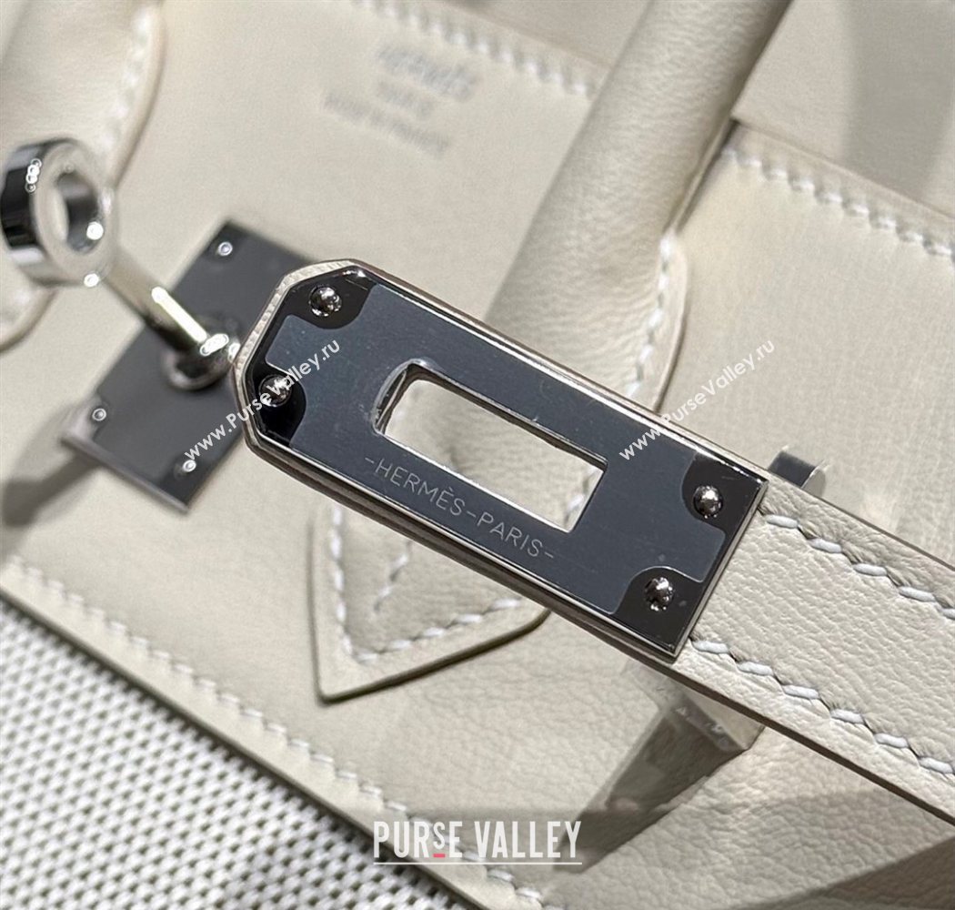 Hermes Birkin 25cm Bag in Canvas and Swift Calfskin with Silver Hardware Milk Shake White 2025 (Half Handmade) (FL-250701088)