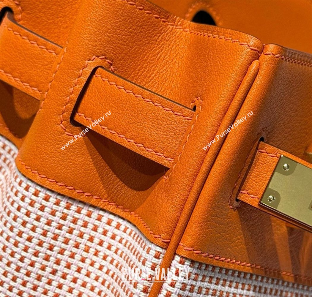 Hermes Birkin 30cm Bag in Waffle Pattern Canvas and Swift Calfskin with Gold Hardware Orange 2025 (Half Handmade) (FL-250701070)