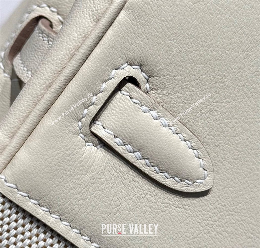 Hermes Birkin 25cm Bag in Canvas and Swift Calfskin with Silver Hardware Milk Shake White 2025 (Half Handmade) (FL-250701088)