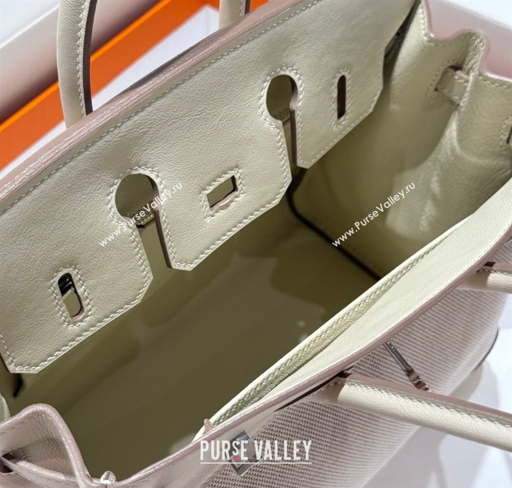 Hermes Birkin 25cm Bag in Canvas and Swift Calfskin with Silver Hardware Milk Shake White 2025 (Half Handmade) (FL-250701088)