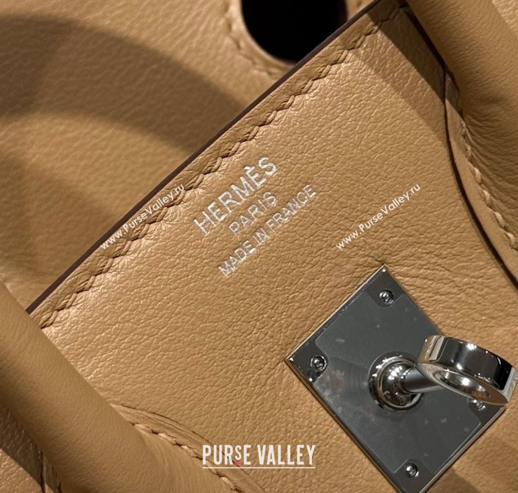 Hermes Birkin 25cm Bag in Canvas and Swift Calfskin with Silver Hardware Milk Tea Beige 2025 (Half Handmade) (FL-250701089)